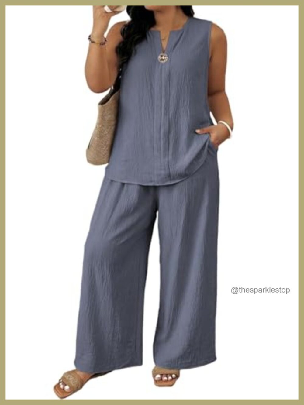 Plus Size Sleeveless Top & Wide Leg Pants 2 Piece Set Women Loungewear